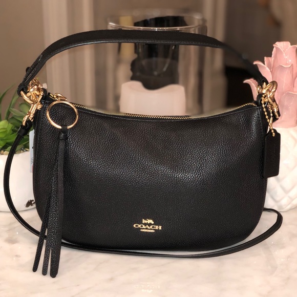 Coach Sutton Crossbody Hobo Black Leather Bag NWT